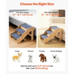VEVOR Wood Pet Stairs, 3-Step Dog Stairs for High Beds, Sofa & Cars, 150lbs Load Capacity, Non-Slip Surface, Stable Cat & Dog Step Ladder for Small Medium Large Older Pet Puppy Essentials