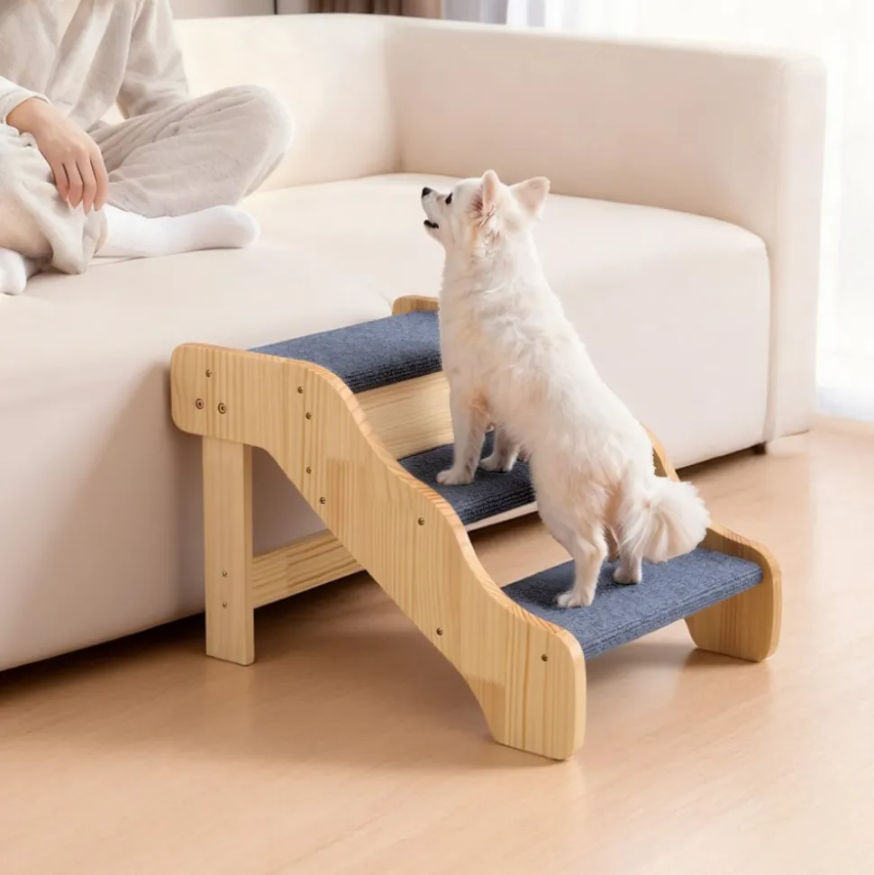 VEVOR Wood Pet Stairs, 3-Step Dog Stairs for High Beds, Sofa & Cars, 150lbs Load Capacity, Non-Slip Surface, Stable Cat & Dog Step Ladder for Small Medium Large Older Pet Puppy Essentials