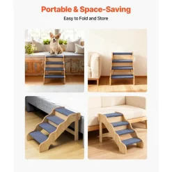 VEVOR Wood Pet Stairs, 4-Step Dog Stairs for High Beds, Sofa & Cars, 150lbs Load Capacity, Non-Slip Surface, Stable Cat & Dog Step Ladder for Small Medium Large Older Pet Puppy Essentials