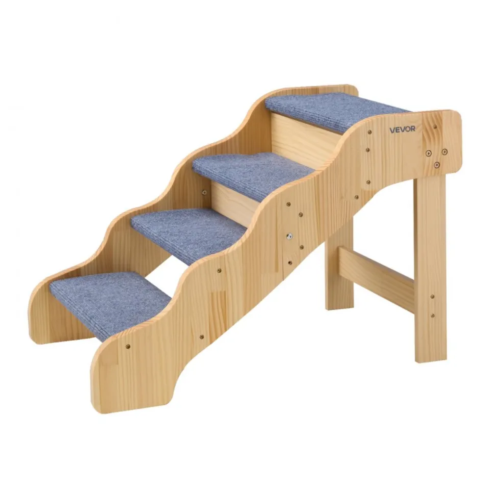 VEVOR Wood Pet Stairs, 4-Step Dog Stairs for High Beds, Sofa & Cars, 150lbs Load Capacity, Non-Slip Surface, Stable Cat & Dog Step Ladder for Small Medium Large Older Pet Puppy Essentials