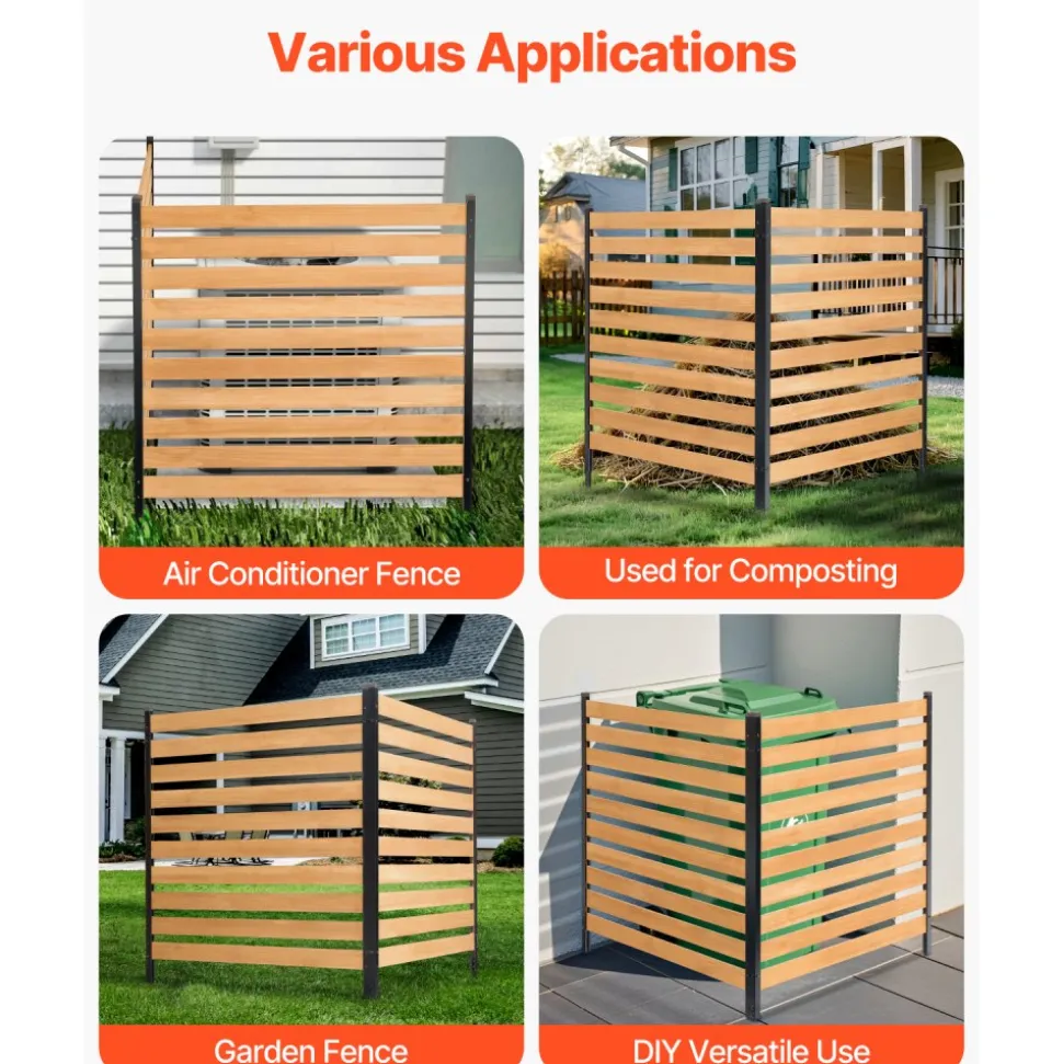 VEVOR Wood Privacy Fence, 38" W x 42" L, 2-Panel Slatted Air Conditioner Fence Screen, Pool Equipment Enclosure with Metal Stakes, Easy DIY Installation, Outdoor Trash Can Hider for Garden Decoration