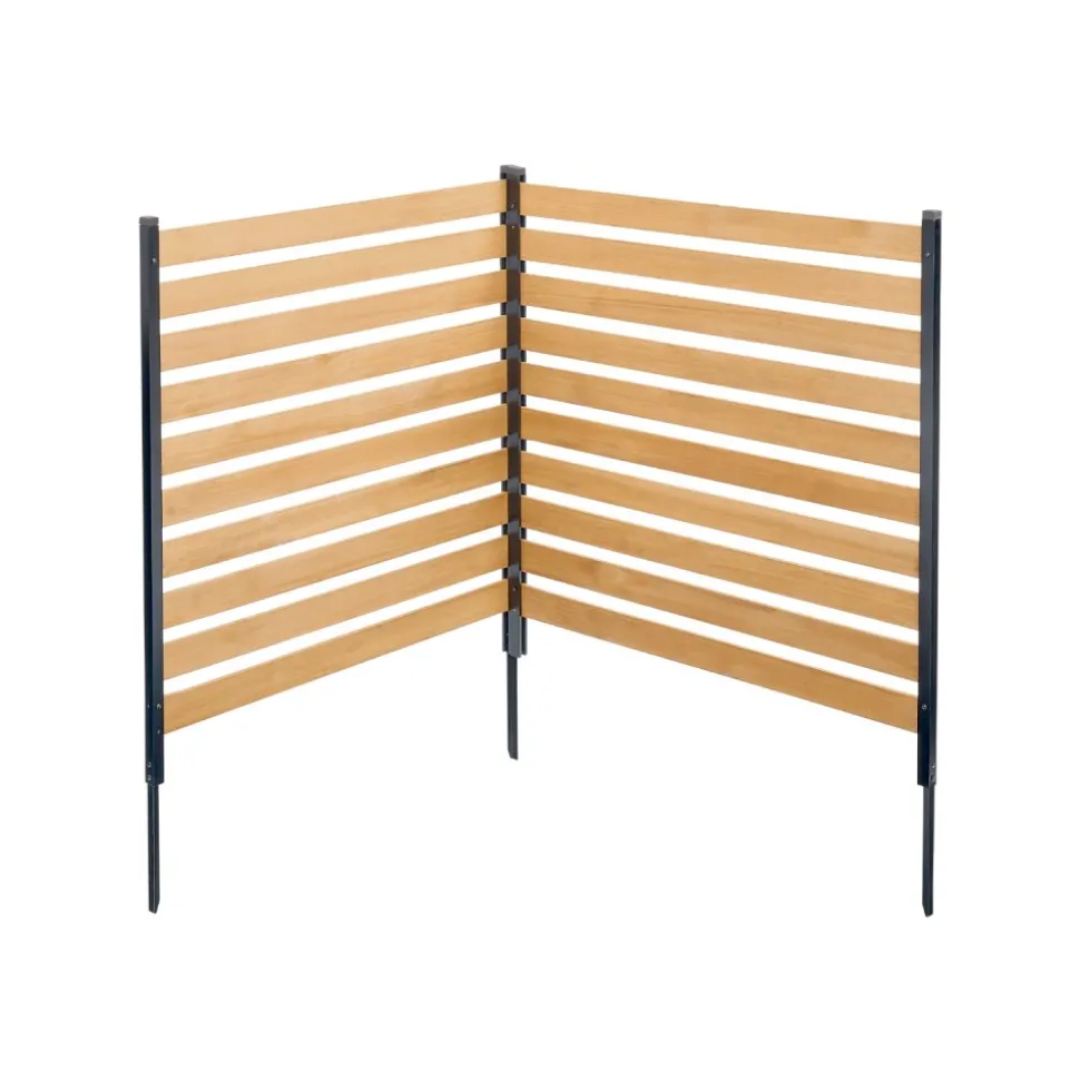 VEVOR Wood Privacy Fence, 38" W x 42" L, 2-Panel Slatted Air Conditioner Fence Screen, Pool Equipment Enclosure with Metal Stakes, Easy DIY Installation, Outdoor Trash Can Hider for Garden Decoration
