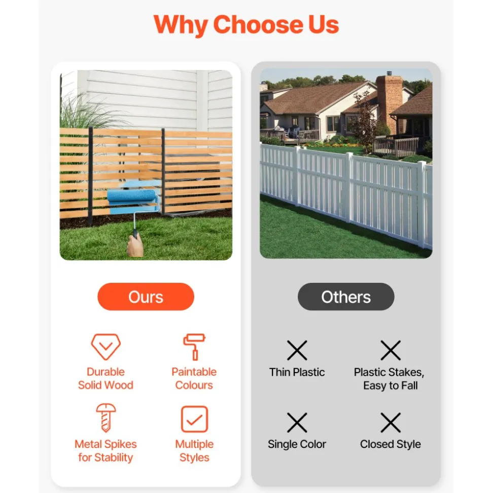 VEVOR Wood Privacy Fence, 38" W x 42" L, 2-Panel Slatted Air Conditioner Fence Screen, Pool Equipment Enclosure with Metal Stakes, Easy DIY Installation, Outdoor Trash Can Hider for Garden Decoration