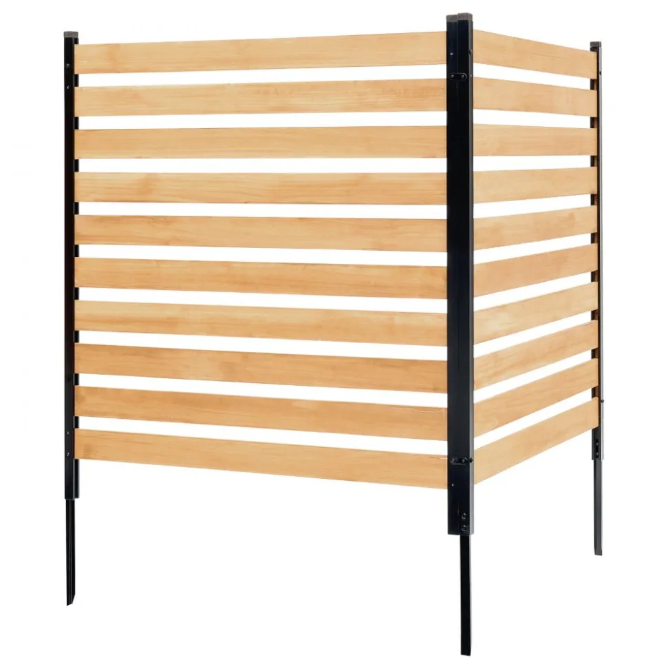 VEVOR Wood Privacy Fence, 38" W x 42" L, 2-Panel Slatted Air Conditioner Fence Screen, Pool Equipment Enclosure with Metal Stakes, Easy DIY Installation, Outdoor Trash Can Hider for Garden Decoration