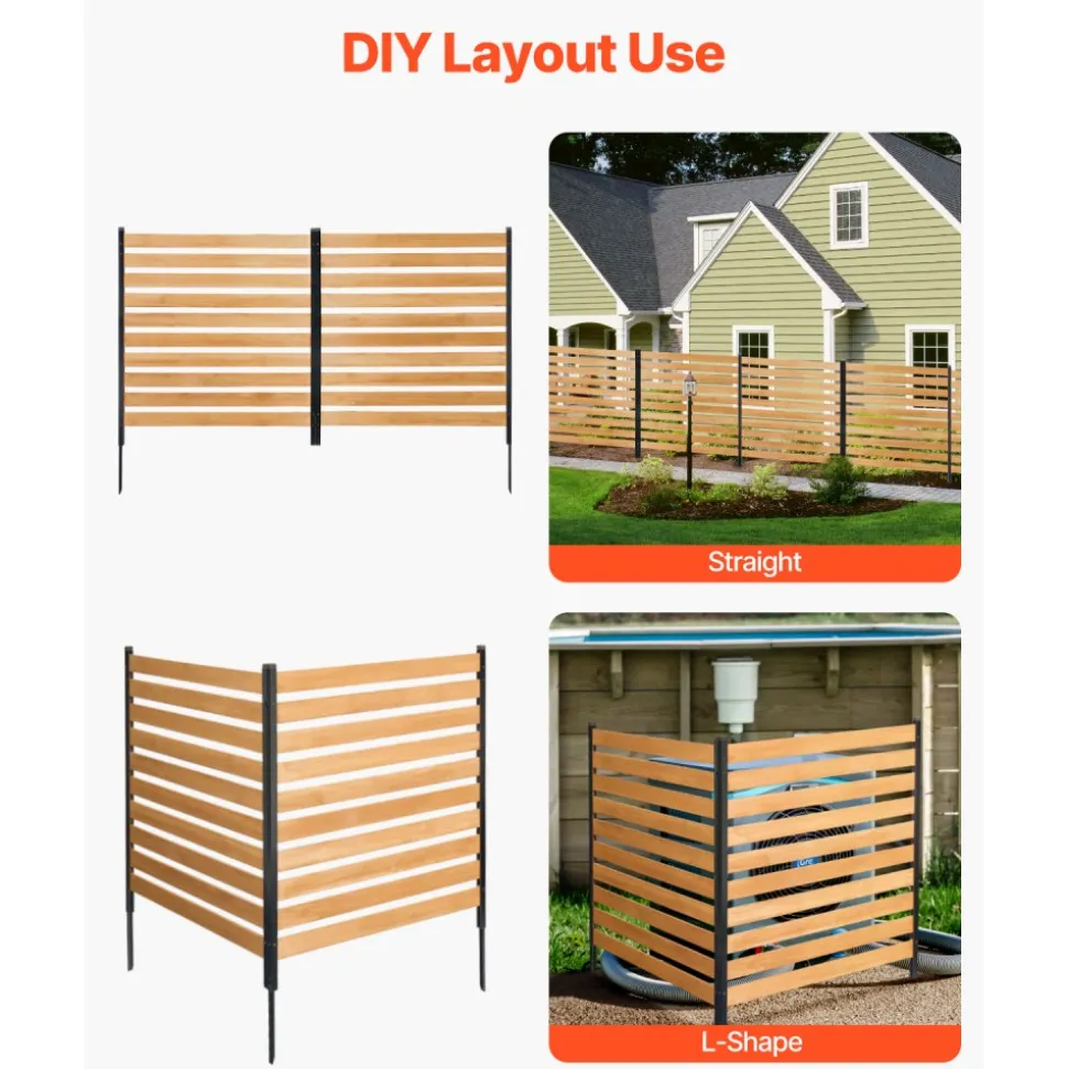 VEVOR Wood Privacy Fence, 38" W x 42" L, 2-Panel Slatted Air Conditioner Fence Screen, Pool Equipment Enclosure with Metal Stakes, Easy DIY Installation, Outdoor Trash Can Hider for Garden Decoration