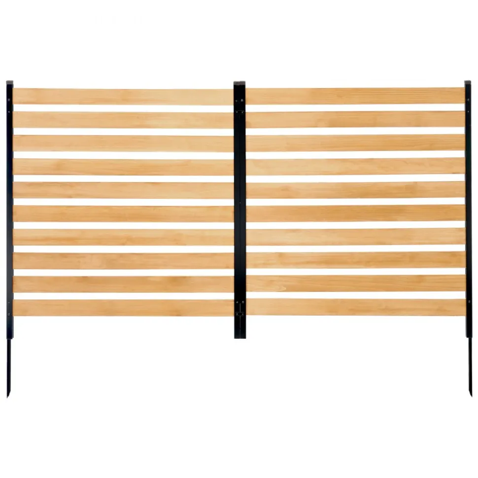 VEVOR Wood Privacy Fence, 38" W x 42" L, 2-Panel Slatted Air Conditioner Fence Screen, Pool Equipment Enclosure with Metal Stakes, Easy DIY Installation, Outdoor Trash Can Hider for Garden Decoration