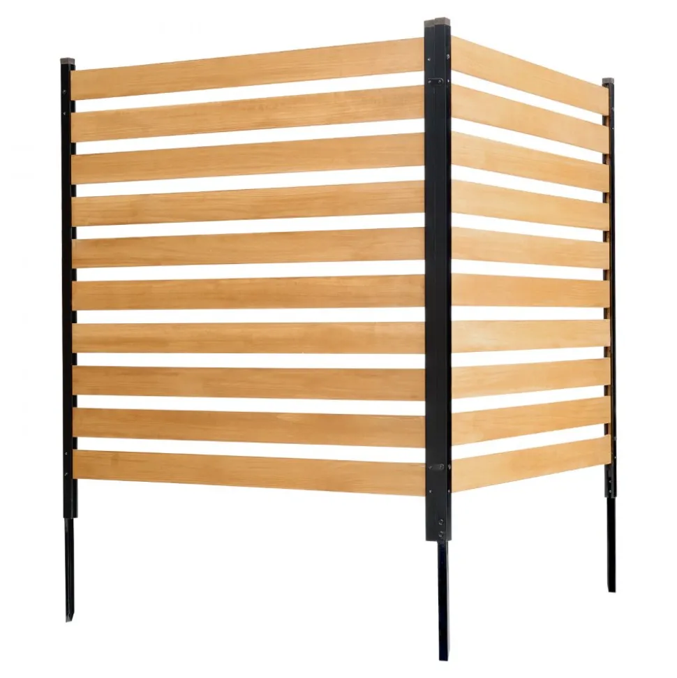 VEVOR Wood Privacy Fence, 38" W x 42" L, 2-Panel Slatted Air Conditioner Fence Screen, Pool Equipment Enclosure with Metal Stakes, Easy DIY Installation, Outdoor Trash Can Hider for Garden Decoration