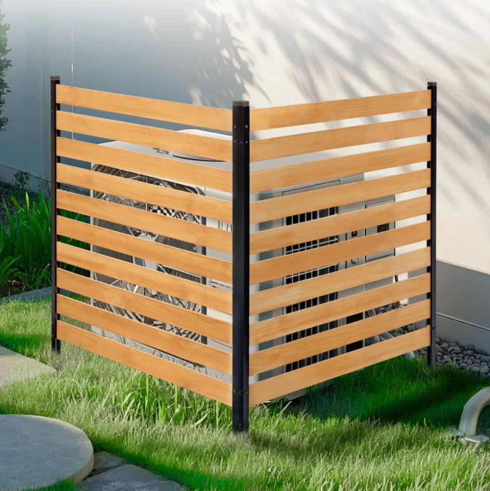 VEVOR Wood Privacy Fence, 38" W x 42" L, 2-Panel Slatted Air Conditioner Fence Screen, Pool Equipment Enclosure with Metal Stakes, Easy DIY Installation, Outdoor Trash Can Hider for Garden Decoration