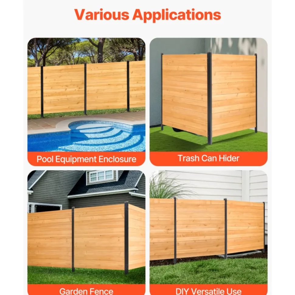 VEVOR Wood Privacy Fence, 38" W x 42" L, 2 Panel Solid Air Conditioner Fence Screen, Pool Equipment Enclosure with Metal Stakes, Easy DIY Installation, Outdoor Trash Can Hider for Garden Decoration