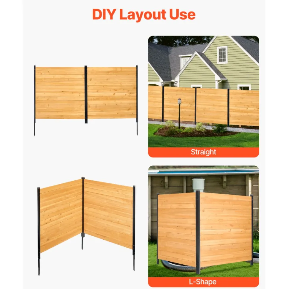VEVOR Wood Privacy Fence, 38" W x 42" L, 2 Panel Solid Air Conditioner Fence Screen, Pool Equipment Enclosure with Metal Stakes, Easy DIY Installation, Outdoor Trash Can Hider for Garden Decoration