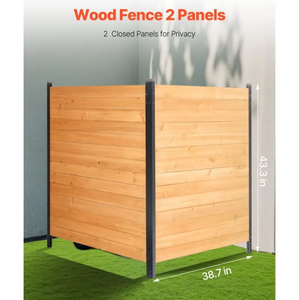 VEVOR Wood Privacy Fence, 38" W x 42" L, 2 Panel Solid Air Conditioner Fence Screen, Pool Equipment Enclosure with Metal Stakes, Easy DIY Installation, Outdoor Trash Can Hider for Garden Decoration