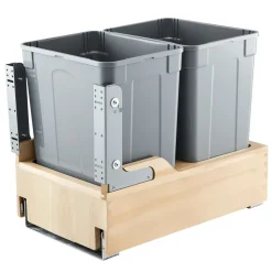 VEVOR Wood Pullout Trash Can for Kitchen Cabinets, 35 QT x2 Double Under Sink Garbage Waste Recycling Bin, Under Mount Waste Container, with Heavy Duty Metal Soft Close Sliding System and Door Kit