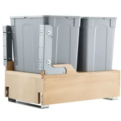 VEVOR Wood Pullout Trash Can for Kitchen Cabinets, 35 QT x2 Double Under Sink Garbage Waste Recycling Bin, Under Mount Waste Container, with Heavy Duty Metal Soft Close Sliding System and Door Kit