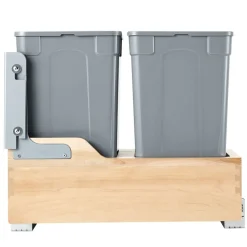 VEVOR Wood Pullout Trash Can for Kitchen Cabinets, 35 QT x2 Double Under Sink Garbage Waste Recycling Bin, Under Mount Waste Container, with Heavy Duty Metal Soft Close Sliding System and Door Kit
