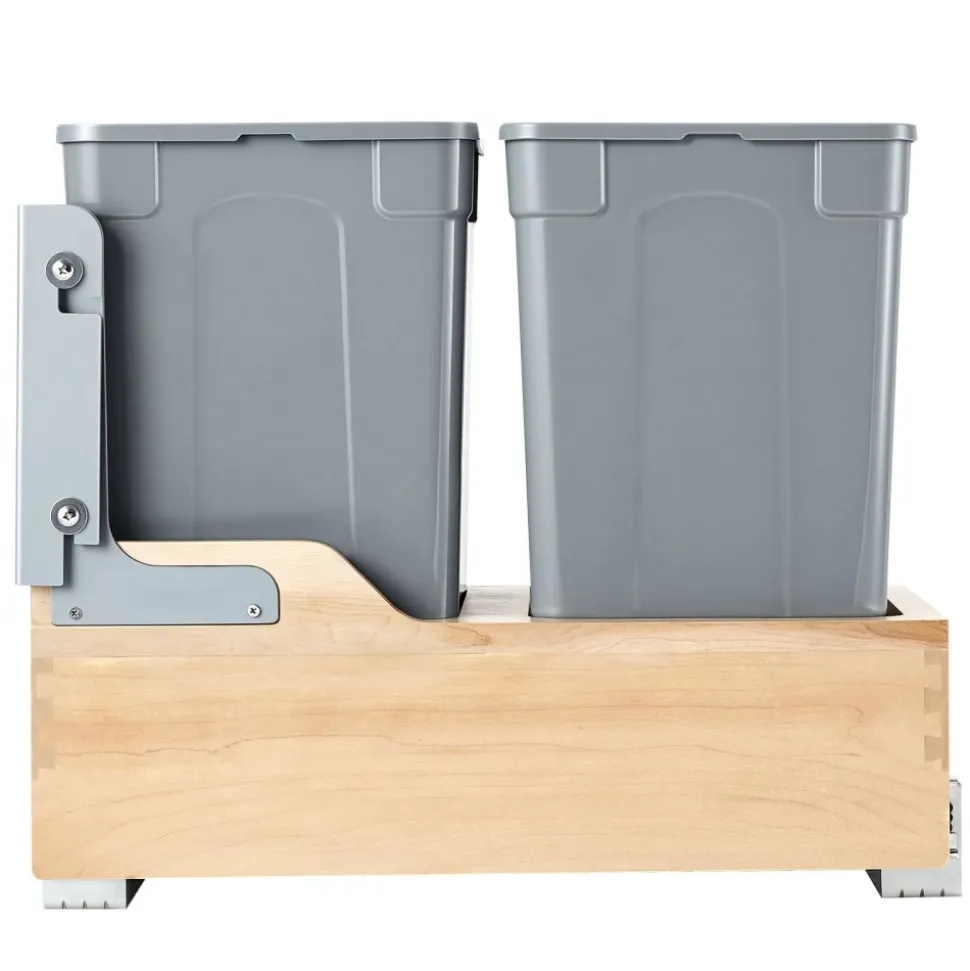 VEVOR Wood Pullout Trash Can for Kitchen Cabinets, 35 QT x2 Double Under Sink Garbage Waste Recycling Bin, Under Mount Waste Container, with Heavy Duty Metal Soft Close Sliding System and Door Kit