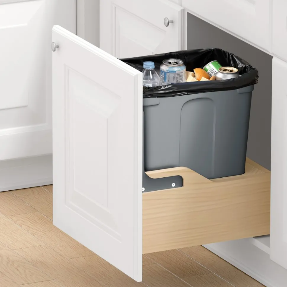 VEVOR Wood Pullout Trash Can for Kitchen Cabinets, 35 QT Garbage Waste Recycling Bin, Under Mount Waste Container, with Heavy Duty Metal Soft Close Sliding System, Door Kit, for Sink, Under Counter