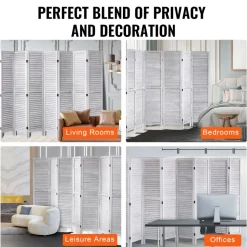 VEVOR Wood Room Divider, 8 Panel Wood Folding Privacy Screen, 66.9 Inches Tall Indoor Louvered Wooden Partition, Portable Decoration Screen, for Room Separation, Home, Office, Restaurant & Bedroom