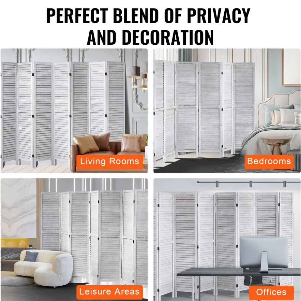 VEVOR Wood Room Divider, 8 Panel Wood Folding Privacy Screen, 66.9 Inches Tall Indoor Louvered Wooden Partition, Portable Decoration Screen, for Room Separation, Home, Office, Restaurant & Bedroom