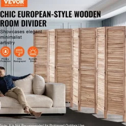 VEVOR Wood Room Divider, 8 Panel Wood Folding Privacy Screen, 66.9 Inches Tall Indoor Louvered Partition Divider, Portable Decoration Screen, for Room Separation, Home, Office, Restaurant & Bedroom