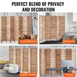 VEVOR Wood Room Divider, 8 Panel Wood Folding Privacy Screen, 66.9 Inches Tall Indoor Louvered Partition Divider, Portable Decoration Screen, for Room Separation, Home, Office, Restaurant & Bedroom