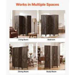 VEVOR Wood Room Divider 4 Panels Wood Folding Privacy Screen Y Pattern, For Room Separation & Home Decor, 67 inches Tall, Solid Frame, 360° Two-Way Hinges, Rustic Wooden Partition with Hardware