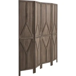 VEVOR Wood Room Divider 4 Panels Wood Folding Privacy Screen Y Pattern, For Room Separation & Home Decor, 67 inches Tall, Solid Frame, 360° Two-Way Hinges, Rustic Wooden Partition with Hardware