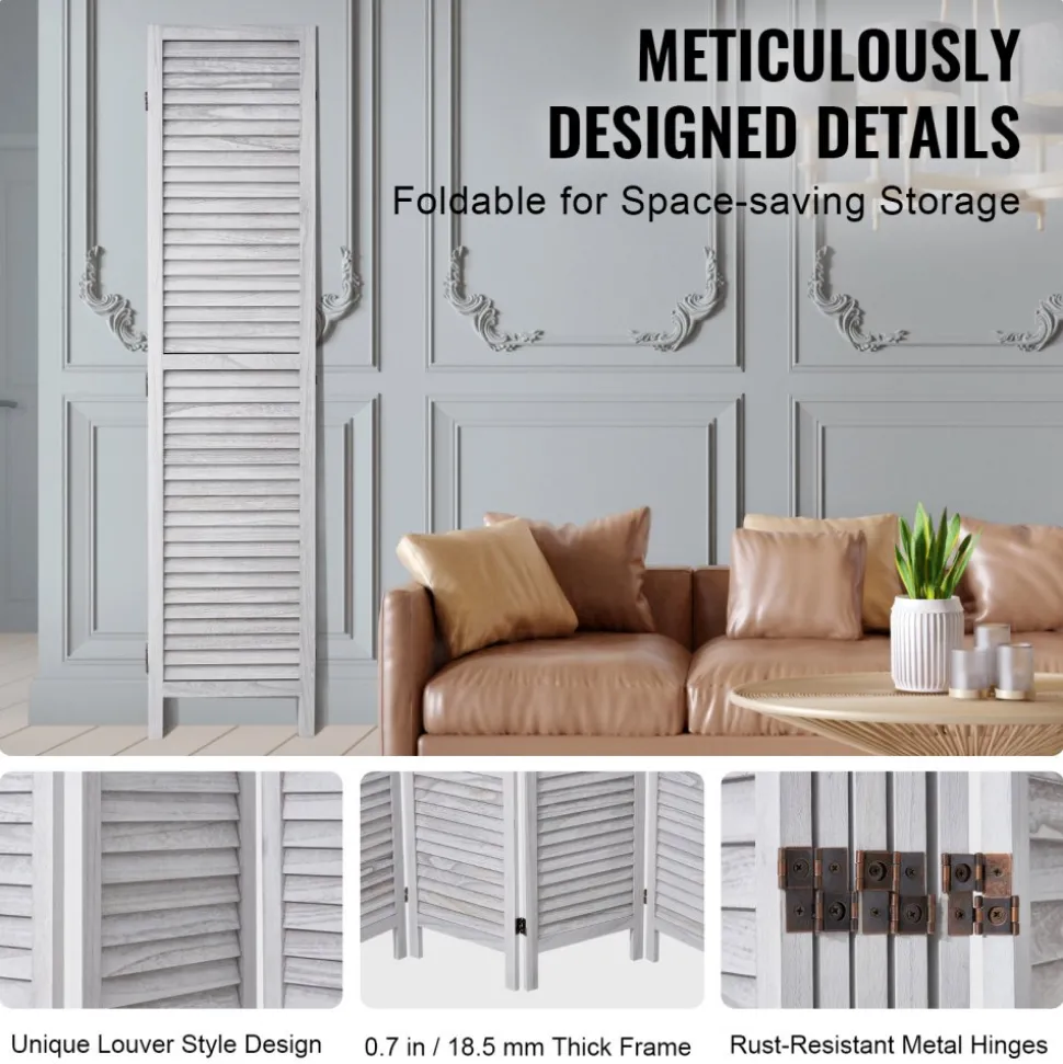 VEVOR Wood Room Divider, 6 Panel Wood Folding Privacy Screen, 66.9 Inches Tall Indoor Louvered Partition Divider, Portable Decoration Screen, for Room Separation, Home, Office, Restaurant & Bedroom