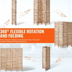 VEVOR Wood Room Divider 4 Panels Wood Folding Privacy Screen X Pattern, For Room Separation & Home Decor, 67 inches Tall, Solid Frame, 360° Two-Way Hinges, Rustic Wooden Partition with Hardware