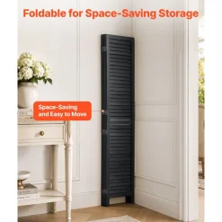 VEVOR Wood Room Divider 4 Panels 67 in Wood Folding Privacy Screen Black, For Room Separation & Home Decor, Solid Frame, 360° Two-Way Hinges, Easy Assembly, Louvered Wooden Partition with Hardware