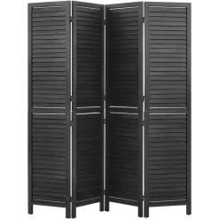 VEVOR Wood Room Divider 4 Panels 67 in Wood Folding Privacy Screen Black, For Room Separation & Home Decor, Solid Frame, 360° Two-Way Hinges, Easy Assembly, Louvered Wooden Partition with Hardware
