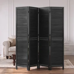 VEVOR Wood Room Divider 4 Panels 67 in Wood Folding Privacy Screen Black, For Room Separation & Home Decor, Solid Frame, 360° Two-Way Hinges, Easy Assembly, Louvered Wooden Partition with Hardware