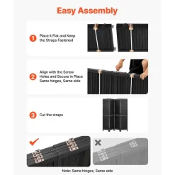 VEVOR Wood Room Divider 4 Panels 67 in Wood Folding Privacy Screen Black, For Room Separation & Home Decor, Solid Frame, 360° Two-Way Hinges, Easy Assembly, Louvered Wooden Partition with Hardware