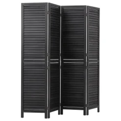 VEVOR Wood Room Divider 4 Panels 67 in Wood Folding Privacy Screen Black, For Room Separation & Home Decor, Solid Frame, 360° Two-Way Hinges, Easy Assembly, Louvered Wooden Partition with Hardware