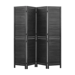 VEVOR Wood Room Divider 4 Panels 67 in Wood Folding Privacy Screen Black, For Room Separation & Home Decor, Solid Frame, 360° Two-Way Hinges, Easy Assembly, Louvered Wooden Partition with Hardware