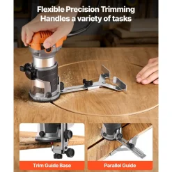 VEVOR Wood Router, 1 HP 710W, Variable Speed Palm Router Tool with 1/4 in Collet, Compact Edge Wood Trimmer with Fixed, Plunge & Tilt Base, Soft Start, for Woodworking, Trimming, DIY Projects, Corded