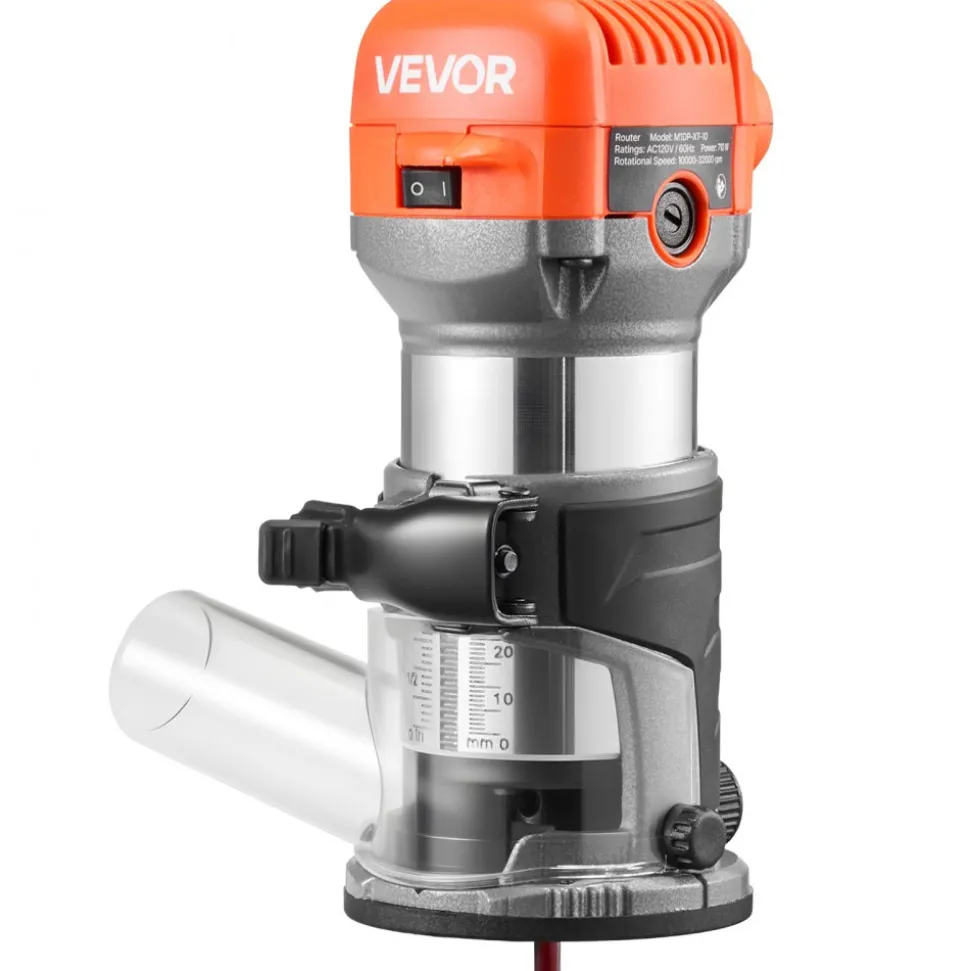 VEVOR Wood Router, 1 HP 710W, Variable Speed Palm Router Tool with 1/4 in Collet, Compact Edge Wood Trimmer with Fixed, Plunge & Tilt Base, Soft Start, for Woodworking, Trimming, DIY Projects, Corded