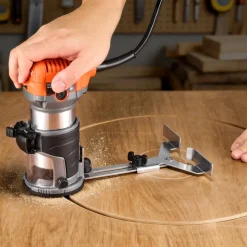 VEVOR Wood Router, 1 HP 710W, Variable Speed Palm Router Tool with Soft Start, Compact Wood Edge Trimmer with Fixed Base & 1/4-Inch Collet, Dust Hood, for Woodworking, Trimming, DIY Projects, Corded