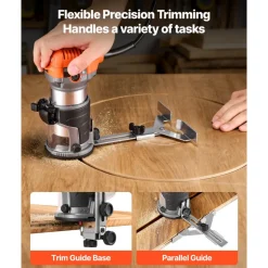 VEVOR Wood Router, 1 HP 710W, Variable Speed Palm Router Tool with Soft Start, Compact Wood Edge Trimmer with Fixed Base & 1/4-Inch Collet, Dust Hood, for Woodworking, Trimming, DIY Projects, Corded