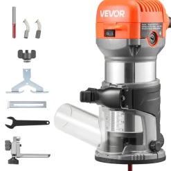 VEVOR Wood Router, 1 HP 710W, Variable Speed Palm Router Tool with Soft Start, Compact Wood Edge Trimmer with Fixed Base & 1/4-Inch Collet, Dust Hood, for Woodworking, Trimming, DIY Projects, Corded