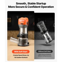 VEVOR Wood Router, 1 HP 710W, Variable Speed Palm Router Tool with Soft Start, Compact Wood Edge Trimmer with Fixed Base & 1/4-Inch Collet, Dust Hood, for Woodworking, Trimming, DIY Projects, Corded