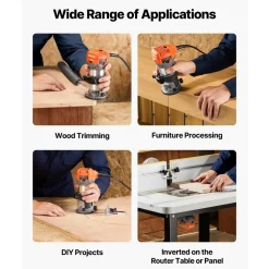 VEVOR Wood Router, 1 HP 710W, Variable Speed Palm Router Tool with Soft Start, Compact Wood Edge Trimmer with Fixed Base & 1/4-Inch Collet, Dust Hood, for Woodworking, Trimming, DIY Projects, Corded