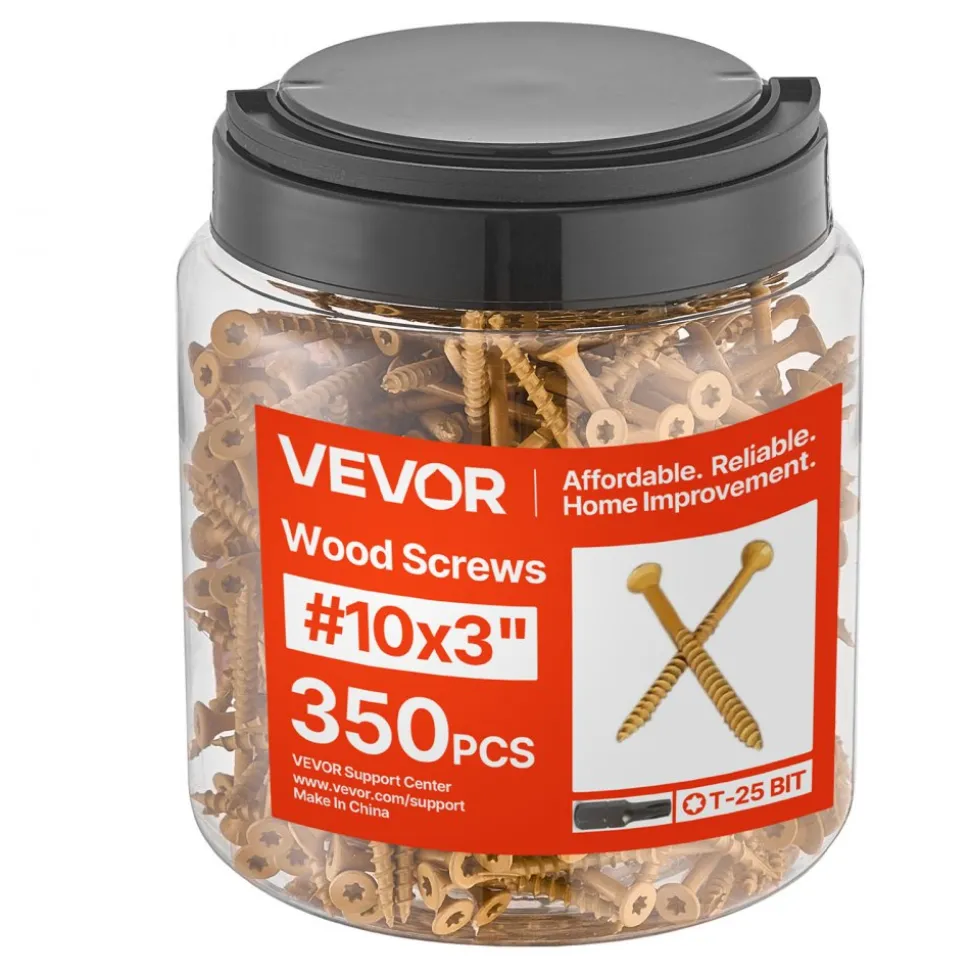 VEVOR Wood Screws 350 PCS, #10 x 3-Inch Anti-Rust Coated, Exterior Deck Screw Torx/T25 Star Drive, Metal Rust-Resistant Outdoor Decking Screws with 2 Screw Connectors, for Decking Fencing Framing