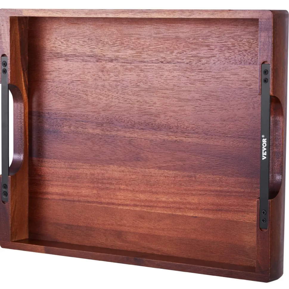 VEVOR Wood Serving Tray, Acacia Wooden Tray Board with Handles, Decorative Rustic Serving Trays Platter, Ideal for Breakfast in Bed, Lunch, Kitchen, Living Room, Ottoman, Coffee Table, Party, Couch