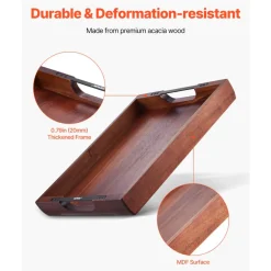 VEVOR Wood Serving Tray, Acacia Wooden Tray Board with Handles, Decorative Rustic Serving Trays Platter, Ideal for Breakfast in Bed, Lunch, Kitchen, Living Room, Ottoman, Coffee Table, Party, Couch
