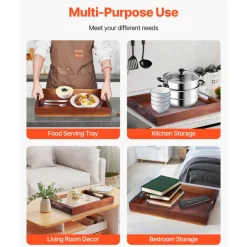 VEVOR Wood Serving Tray, Acacia Wooden Tray Board with Handles, Decorative Rustic Serving Trays Platter, Ideal for Breakfast in Bed, Lunch, Kitchen, Living Room, Ottoman, Coffee Table, Party, Couch