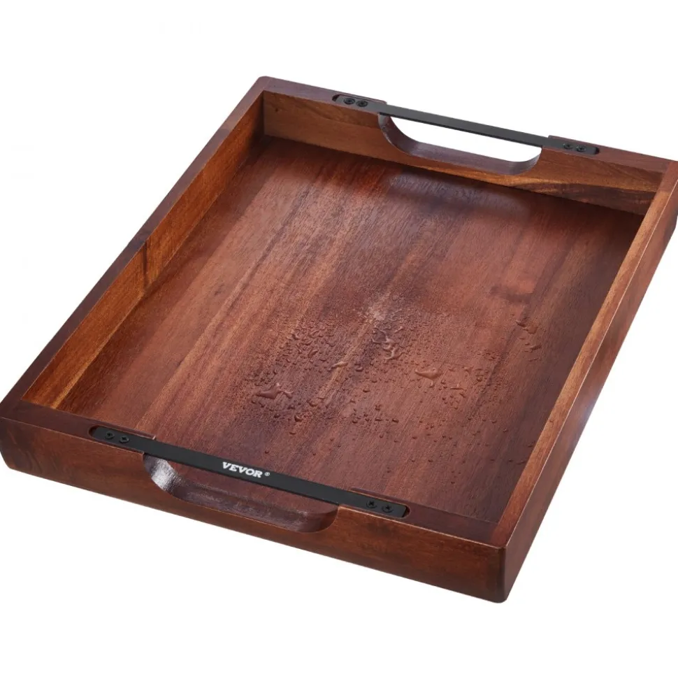 VEVOR Wood Serving Tray, Acacia Wooden Tray Board with Handles, Decorative Rustic Serving Trays Platter, Ideal for Breakfast in Bed, Lunch, Kitchen, Living Room, Ottoman, Coffee Table, Party, Couch
