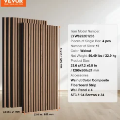 VEVOR Wood Slat Acoustic Panels, 7.9 x 94.5 inch, MDF Accent Wooden Wall Panels for Modern Interior Wall Decor, Faux Wood Wall Board Panels for Noise Reduction, Silver Wood
