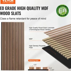 VEVOR Wood Slat Acoustic Panels, 7.9 x 94.5 inch, MDF Accent Wooden Wall Panels for Modern Interior Wall Decor, Faux Wood Wall Board Panels for Noise Reduction, Silver Wood