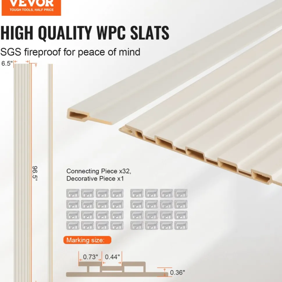 VEVOR Wood Slat Acoustic Panels 8 PCS 96 x 6 inch for Modern Wall Matte White