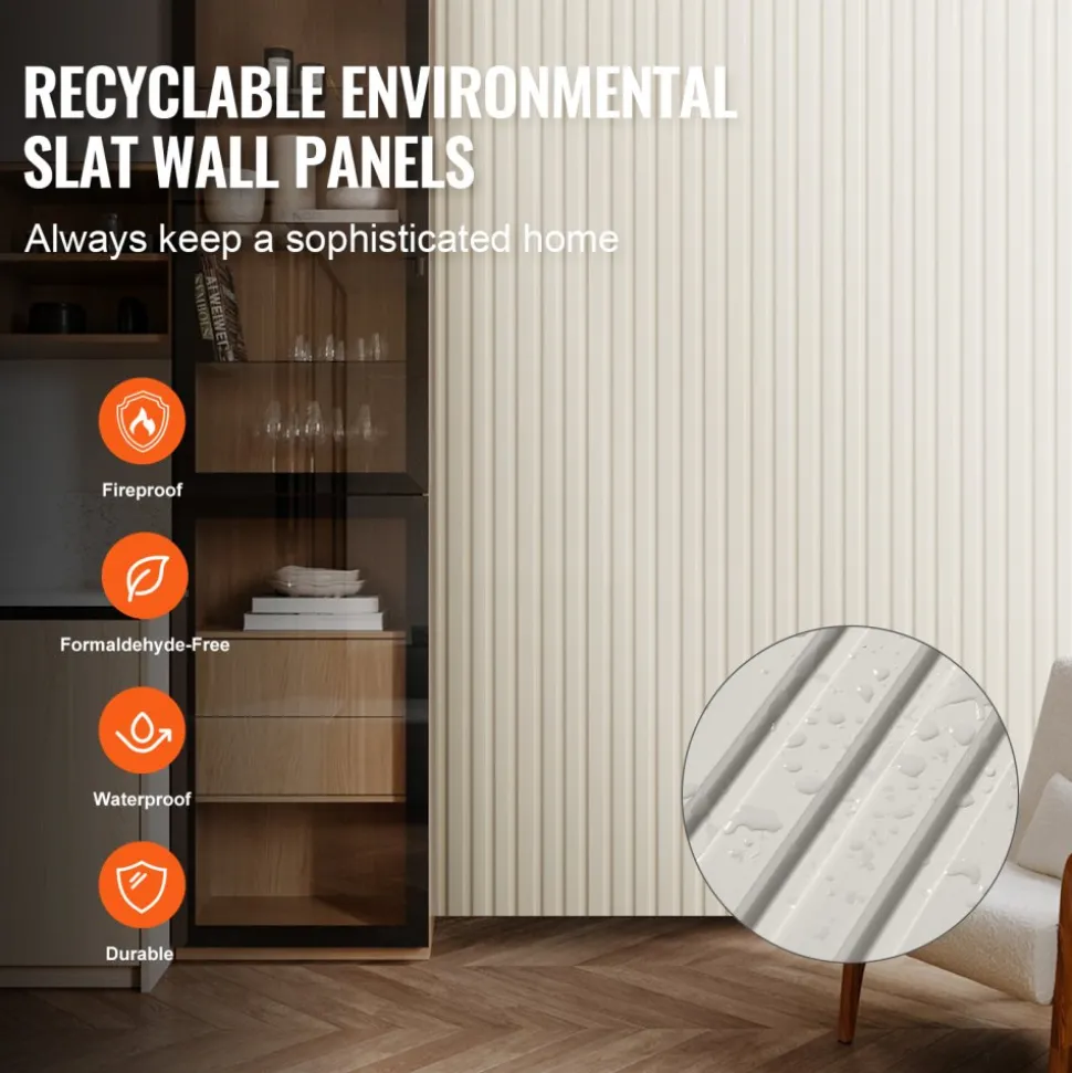 VEVOR Wood Slat Acoustic Panels 8 PCS 96 x 6 inch for Modern Wall Matte White